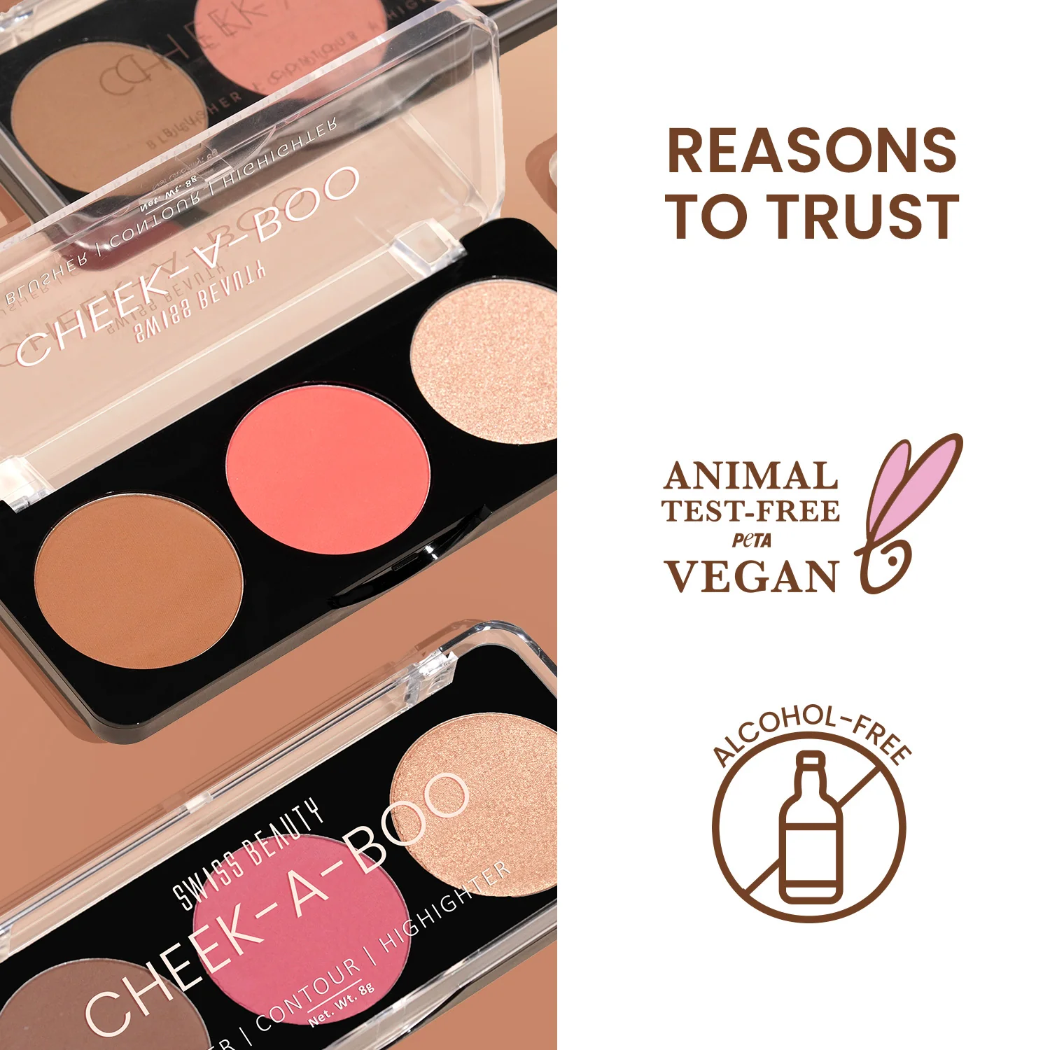 Cheek-A-Boo 3-in-1 Face Palette with Blusher , Contour and Highlighter - Image 16