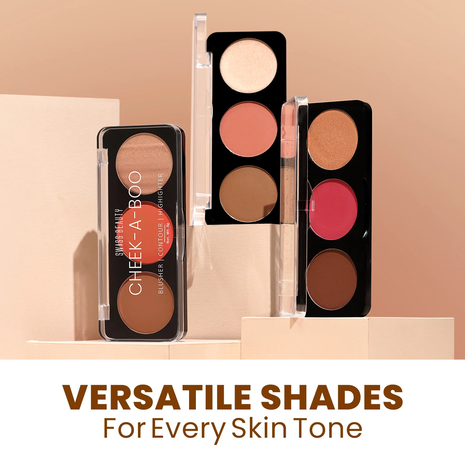 Cheek-A-Boo 3-in-1 Face Palette with Blusher , Contour and Highlighter - Image 9